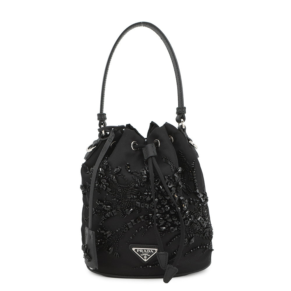 PRADA Re-Nylon Drawstring BagBag Black1BE067 Nylon Leather Beads