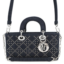 Load image into Gallery viewer, Dior Eyelet Detail Ladies D-JOY 2-Way Bag Navy Denim Size Medium
