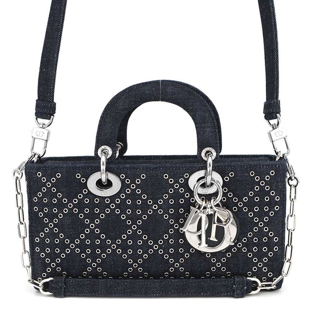 Dior Eyelet Detail Ladies D-JOY 2-Way Bag Navy Denim Size Medium