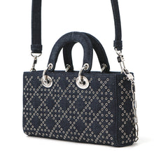Load image into Gallery viewer, Dior Eyelet Detail Ladies D-JOY 2-Way Bag Navy Denim Size Medium
