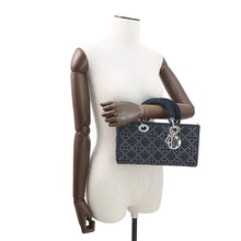 Load image into Gallery viewer, Dior Eyelet Detail Ladies D-JOY 2-Way Bag Navy Denim Size Medium
