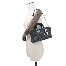 Load image into Gallery viewer, Dior Eyelet Detail Ladies D-JOY 2-Way Bag Navy Denim Size Medium
