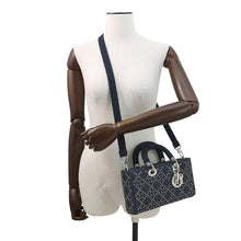 Load image into Gallery viewer, Dior Eyelet Detail Ladies D-JOY 2-Way Bag Navy Denim Size Medium
