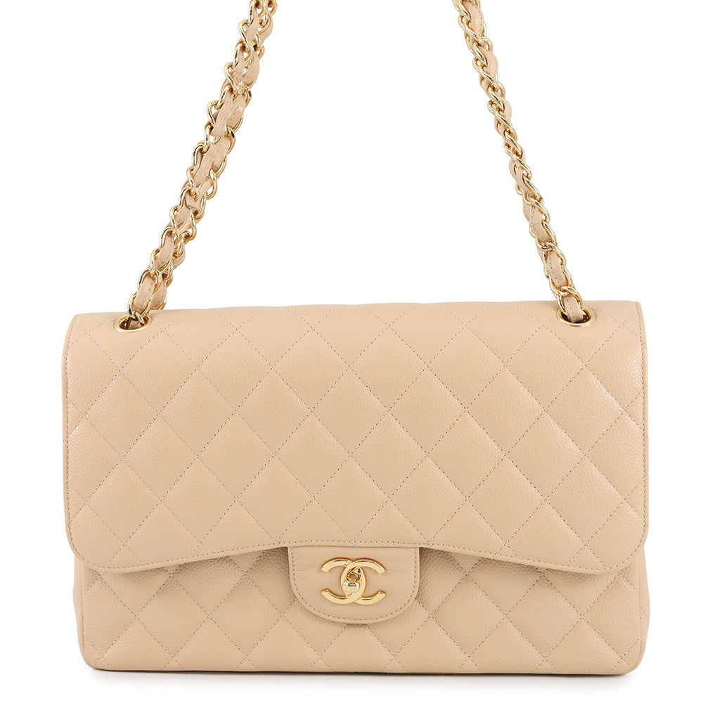CHANEL Matelasse ChainShoulder Bag BeigeA58600 Caviar Leather Size 30