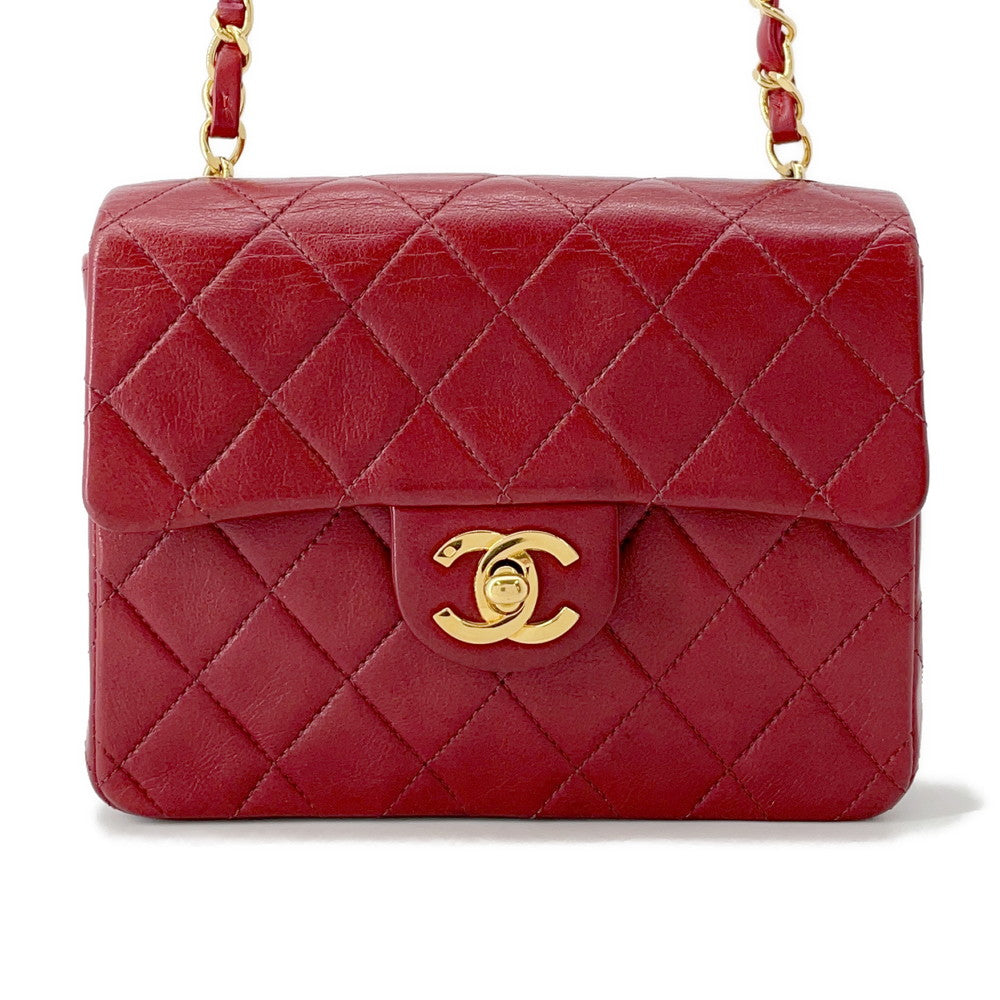 CHANEL Matelasse ChainShoulder Bag Red Lambskin Size 17