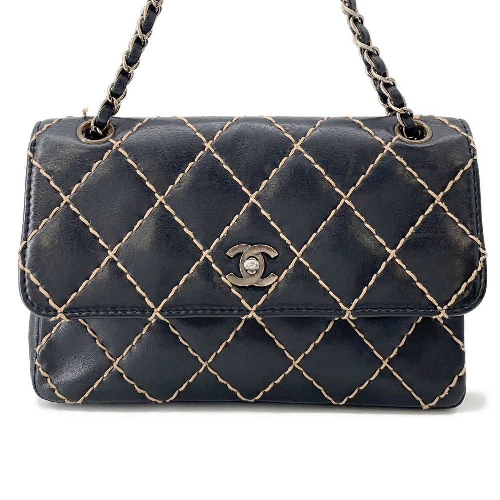 CHANEL Wild Stitch ChainShoulder Bag Black Lambskin