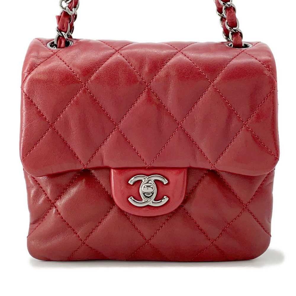 CHANEL Matelasse ChainShoulder Bag Red Lambskin Size Mini
