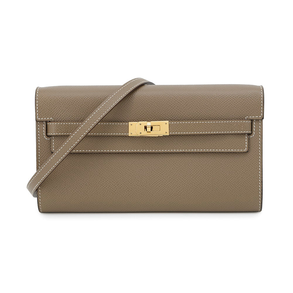 HERMES Kelly Wallet Long To-Go Etoupe Epsom