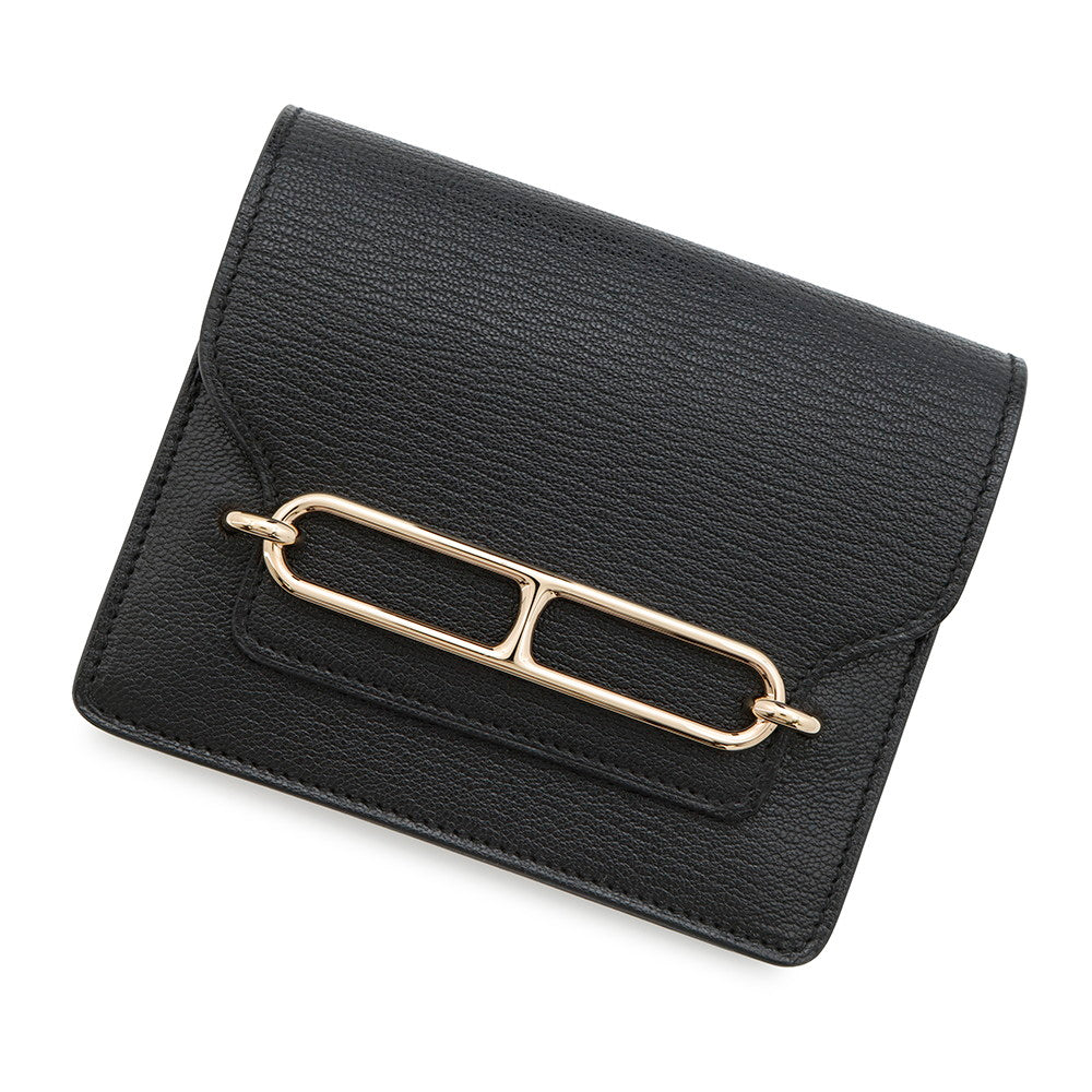 HERMES Roulis Slim Wallet Black Chevre Myzore Goatskin