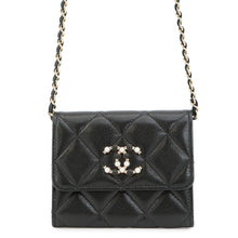 将图像加载到图库查看器中，CHANEL CC Logo Matelasse Chain Wallet Black Caviar Leather/Faux Pearl

