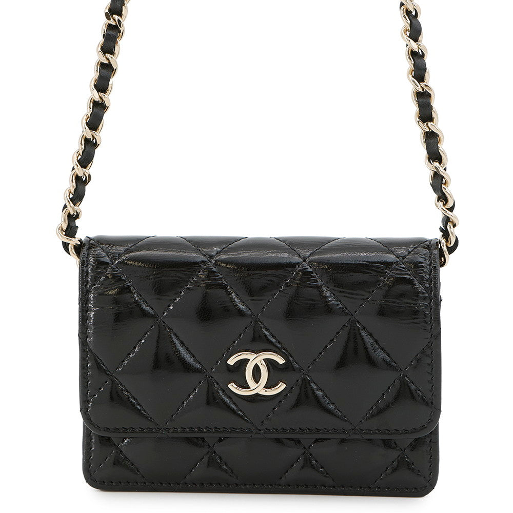 CHANEL Matelasse ChainClutch Chain Wallet BlackAP4466 Shiny Lambskin
