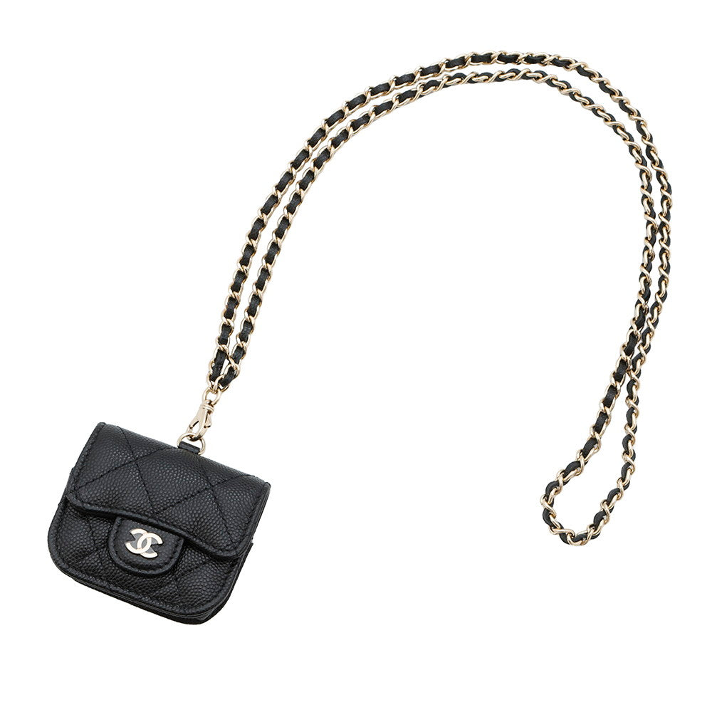 CHANEL Matelasse ChainShoulder AirpodsCase BlackAP1739 Caviar Leather