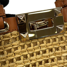 将图像加载到图库查看器中，Valentino Garavani Rock Studded 2-Way Bucket Handbag Beige/Brown4W2P0W31MZI Raffia Leather
