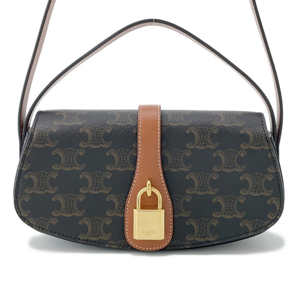 CELINE Triomphe Tabu SLG 2WAY Clutch Shoulder Bag Tan10I592 PVC Leather