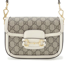 将图像加载到图库查看器中，GUCCI GG Supreme Horsebit Shoulder Bag Beige/Ivory658574 PVC Leather
