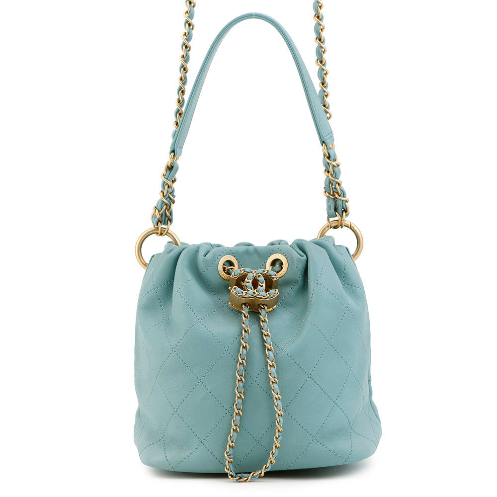 CHANEL Matelasse Drawstring 2WAY ChainShoulder Bag PowderBlue Lambskin