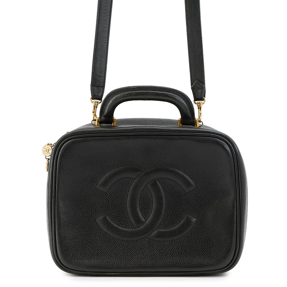 CHANEL Top handle 2-way vanity bag BlackA07061 Caviar Leather