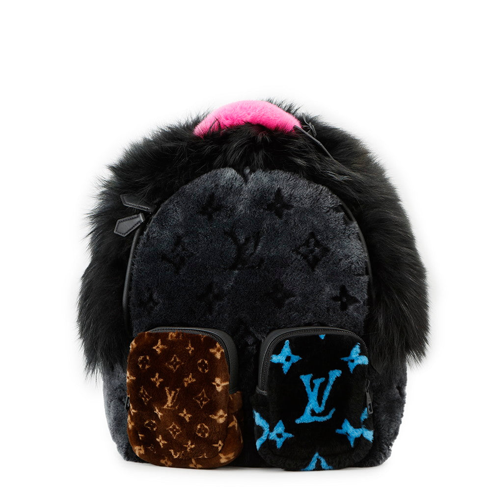 LOUIS VUITTON Automne Hiver 2020 Multi-Fur Backpack NoirM56852 Monogram Fur