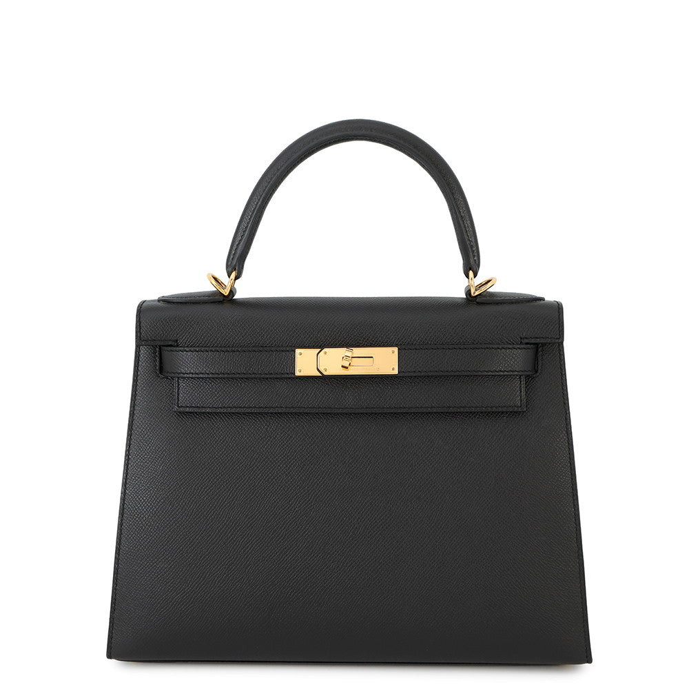 HERMES Kelly Sellier Black Epsom Size 28