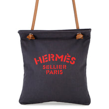 Load image into Gallery viewer, HERMES Sack Aline Blue Indigo/Gold Toile Chevrons Barenia Leather Size MM
