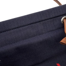Load image into Gallery viewer, HERMES Sack Aline Blue Indigo/Gold Toile Chevrons Barenia Leather Size MM
