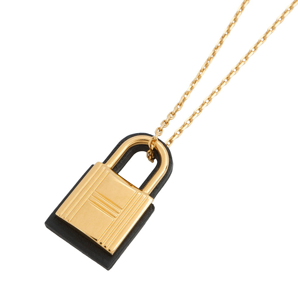HERMES O'Kelly Pendant Size PM Black Gold Plated Leather