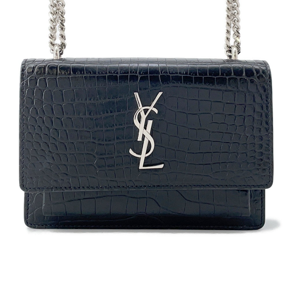 SAINT LAURENT PARIS Sunset Chain wallet Black452157 Croco embossed leather