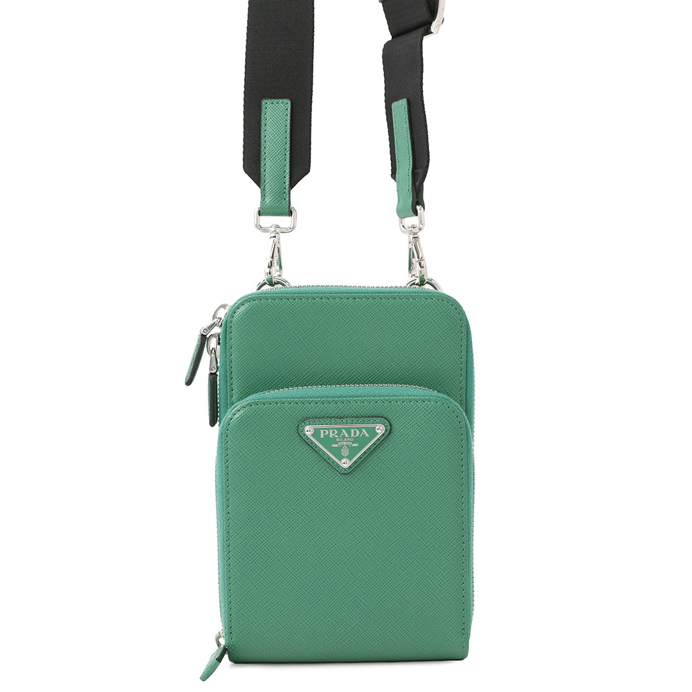 PRADA Triangle Smartphone Shoulder Green2ZH126 Saffiano Leather