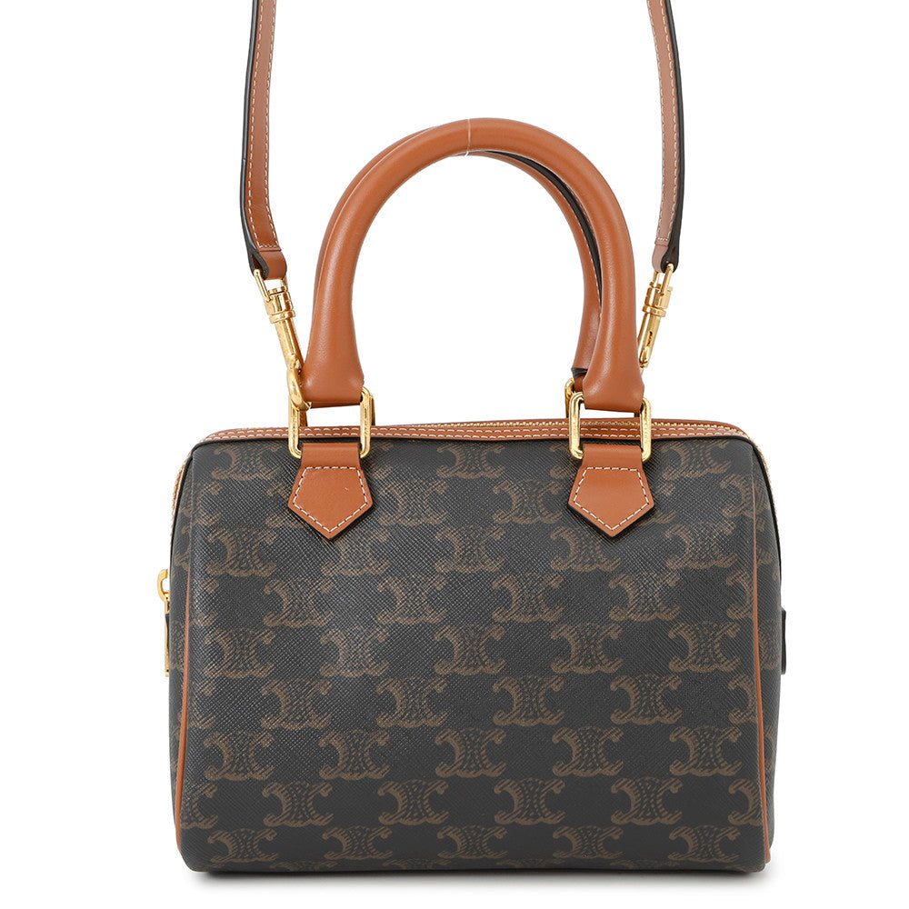 CELINE Triomphe 2way Small Boston Bag Tan197582 PVC Leather