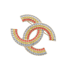 Load image into Gallery viewer, CHANEL CC Logo Brooch Righe Rainbow Multicolor/Gold Gold Plated Rhinestone
