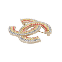 Load image into Gallery viewer, CHANEL CC Logo Brooch Righe Rainbow Multicolor/Gold Gold Plated Rhinestone

