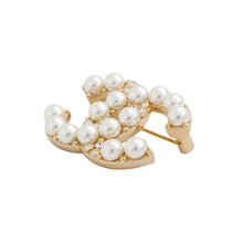 Load image into Gallery viewer, CHANEL CC Logo Brooch Gold Gold Plated Faux Pearl Rhinestone
