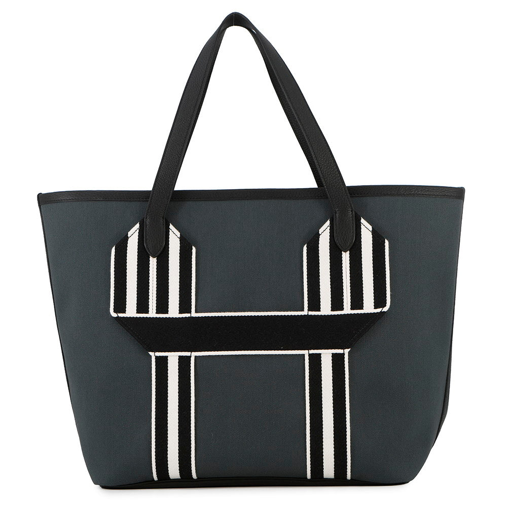 HERMES Pure Sangle Tote Vert Rousseau/Black Toile Military Taurillon Clemence