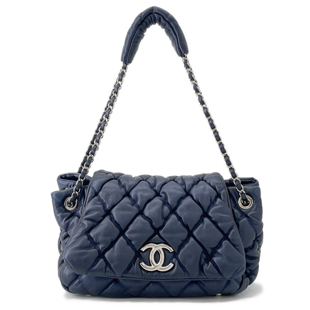 CHANEL Bubble Quilt ChainShoulder Bag Navy Lambskin