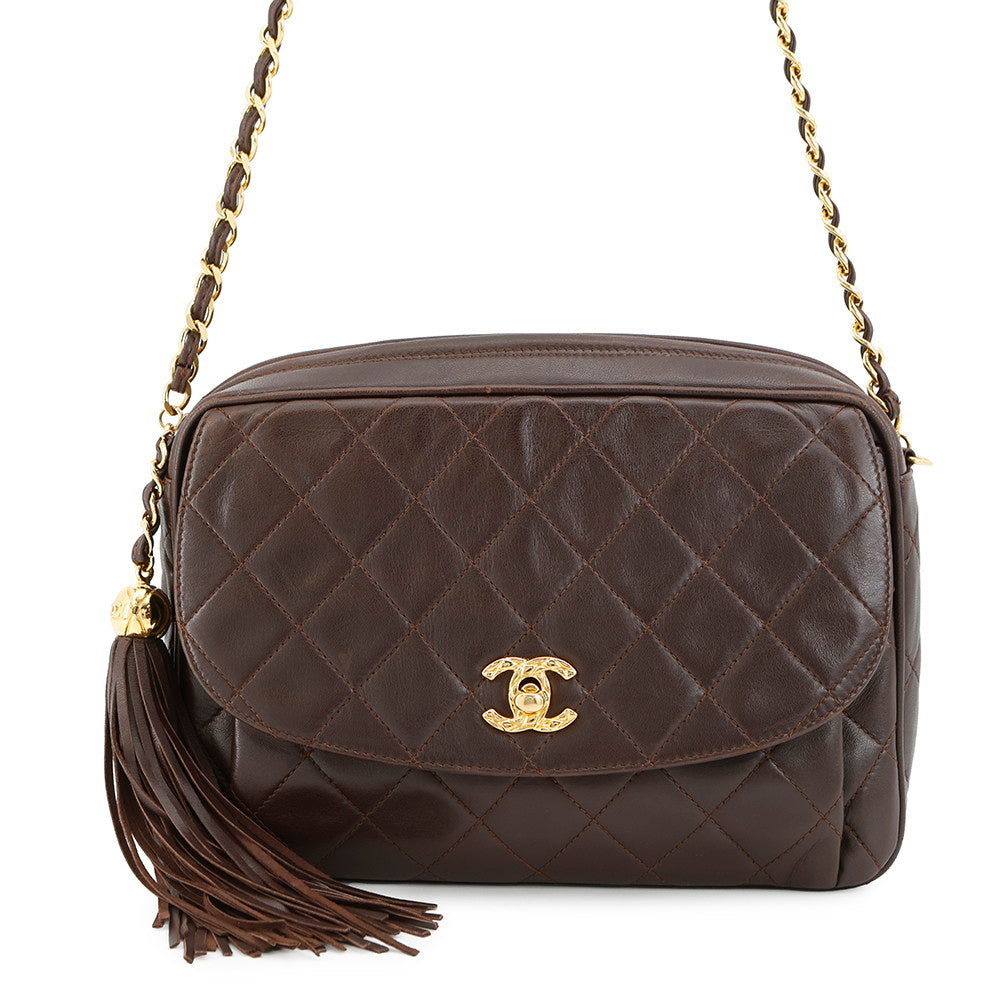 CHANEL Tassel ChainShoulder Bag Brown Lambskin