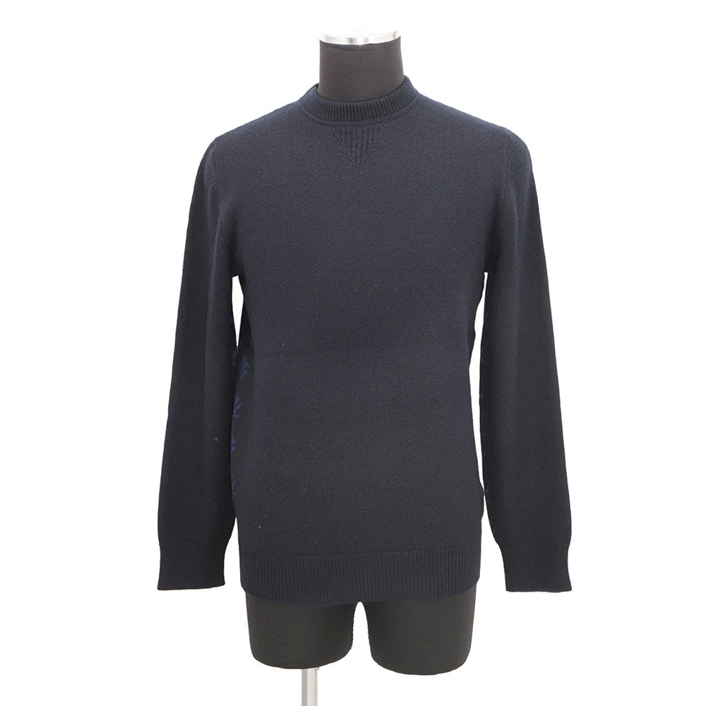 LOUIS VUITTON Half and Half Monogram Sweater Size S Navy Cashmere99% Wool 1%