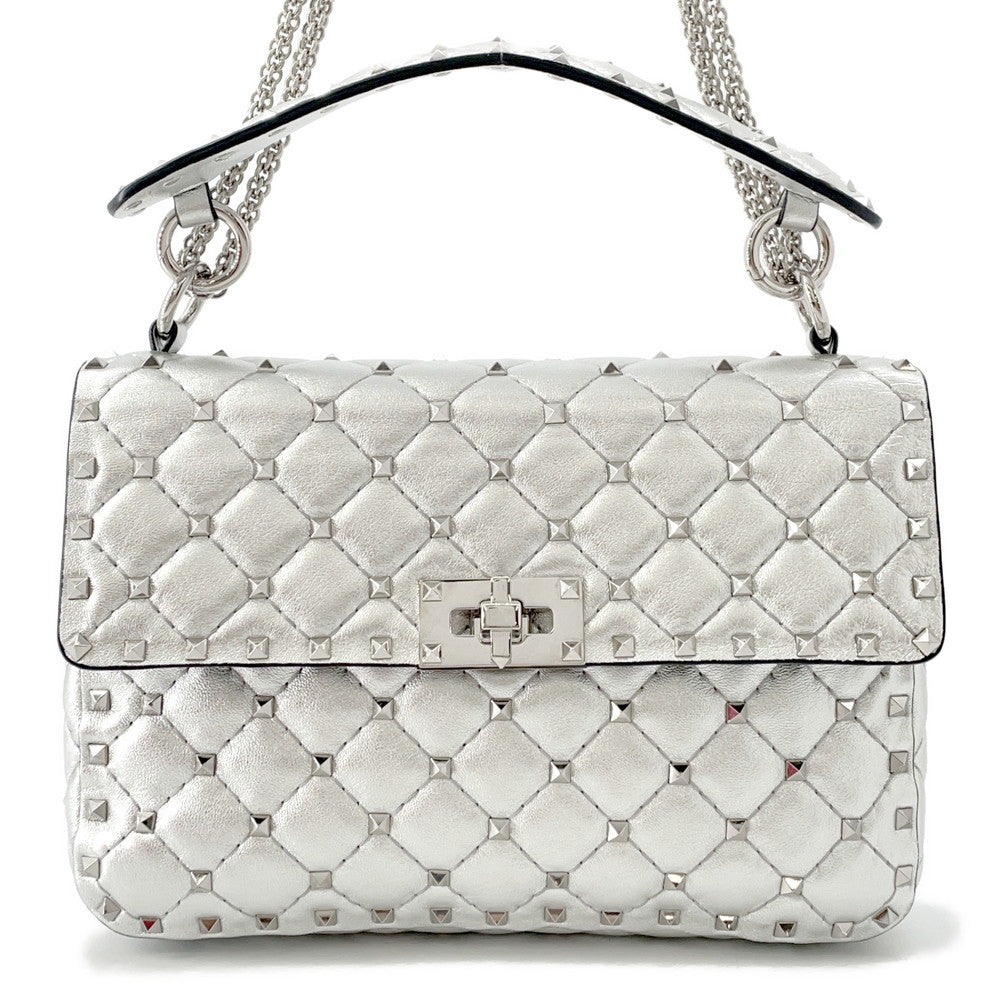 Valentino Garavani Rock Studded Spike 2-Way Shoulder Bag SilverRW2B0122NPL Leather