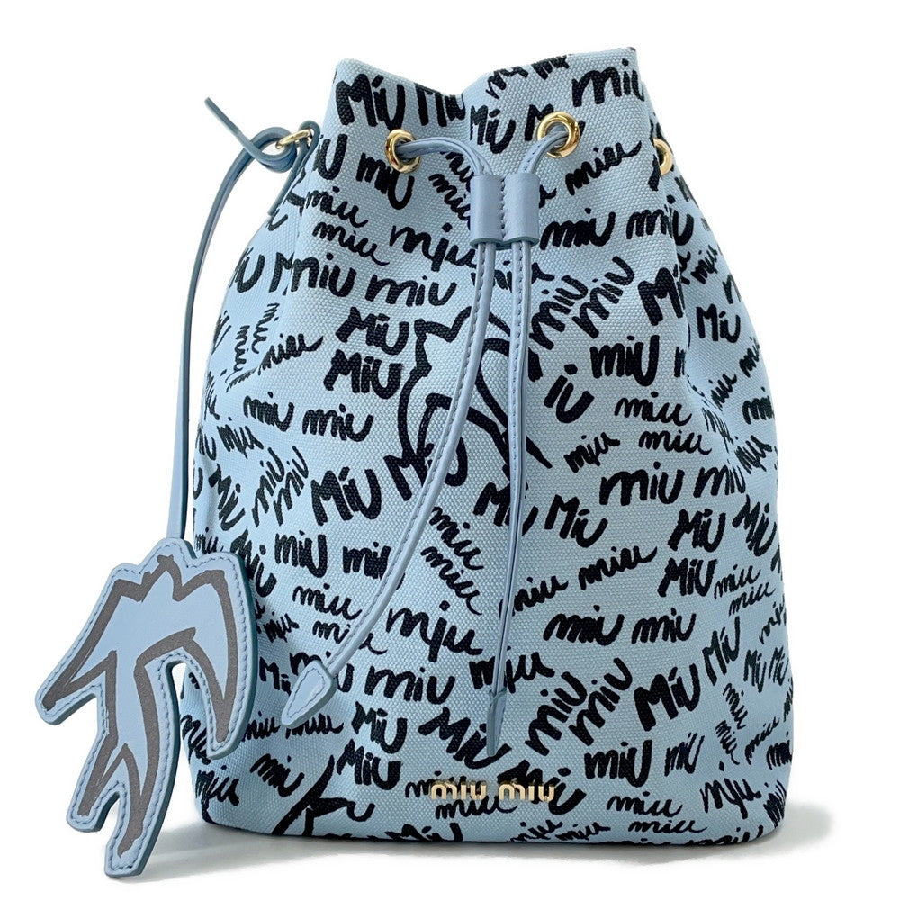 MIUMIU Drawstring Bag Blue/Black5RM008 Canvas
