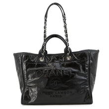 将图像加载到图库查看器中，CHANEL Deauville 2WAYTote Bag Black Leather Size Large
