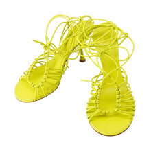 将图像加载到图库查看器中，Bottega Veneta Dot Lace-Up Sandals Lime696242 Leather Size 36
