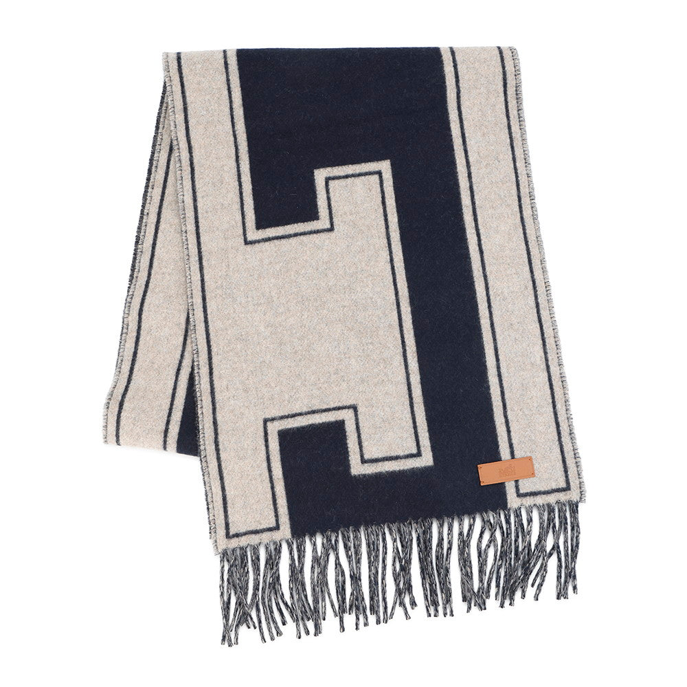 HERMES Scarf Craie de H Blue・Marine / Beige・Cine Cashmere100%