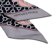 将图像加载到图库查看器中，HERMES Twilly Morning Walk La Promenade du Matin Black/Rose Poudre/Grease Silk100%
