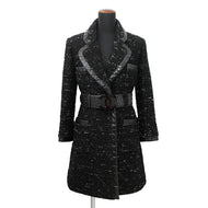 CHANEL Tweed Coat Size 38 BlackP57222 Acryl35% Polyester23% Nylon20% Cotton11% Wool 8% Rayon3% Leather