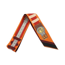 将图像加载到图库查看器中，HERMES Twilly &quot;Brid a Block/Poetic Catalog&quot; Orange Cui / Burgundy / Black Silk100%
