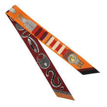 将图像加载到图库查看器中，HERMES Twilly &quot;Brid a Block/Poetic Catalog&quot; Orange Cui / Burgundy / Black Silk100%
