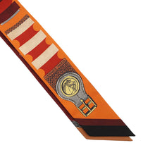 Load image into Gallery viewer, HERMES Twilly &quot;Brid a Block/Poetic Catalog&quot; Orange Cui / Burgundy / Black Silk100%
