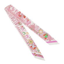 将图像加载到图库查看器中，HERMES Twilly &quot;Pony Pit Stop&quot; White / Pink / Multicolor Silk100%
