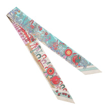 将图像加载到图库查看器中，HERMES Twilly &quot;Pony Pit Stop&quot; Cream / Pink / Green Silk100%
