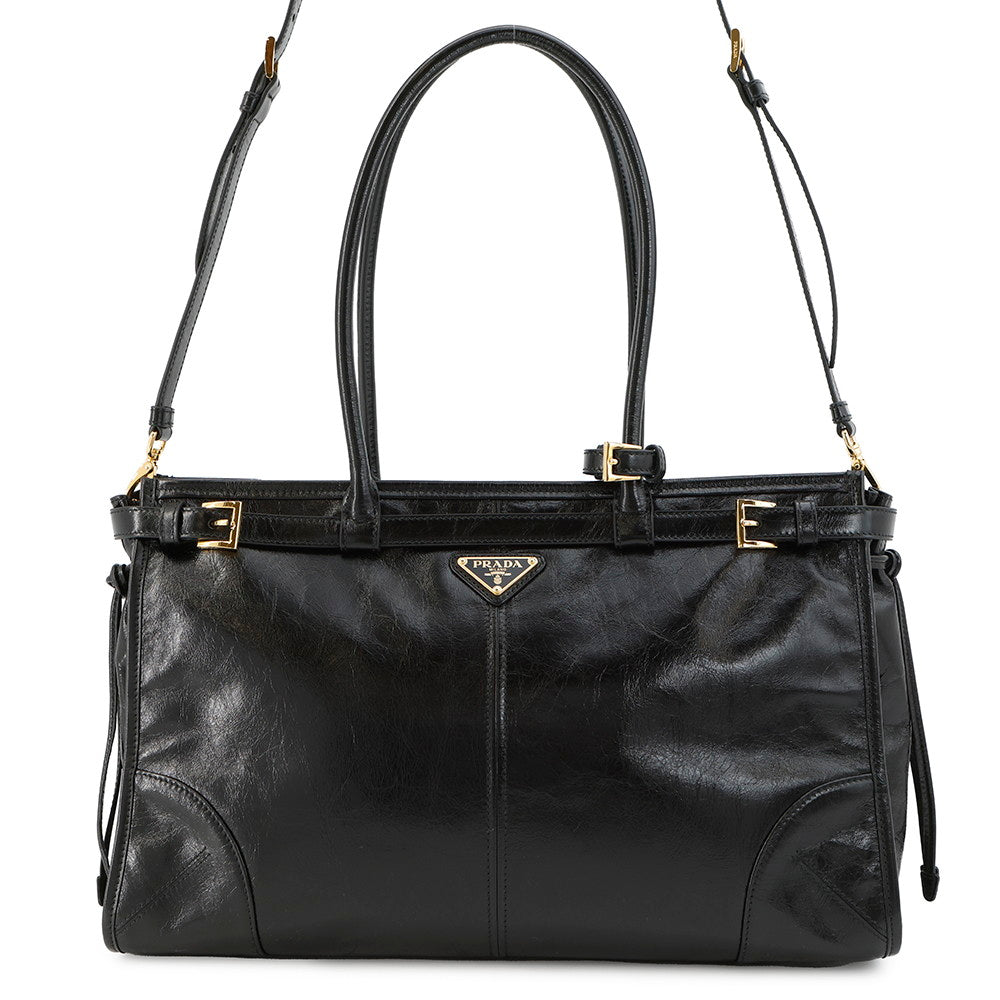 PRADA Bonnie 2WAY Tote Bag Black1BA433 Calf Leather Size Large