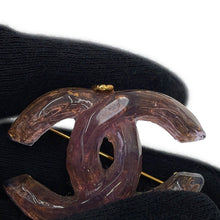 Load image into Gallery viewer, CHANEL CC Logo Brooch Purple Metal Plastic
